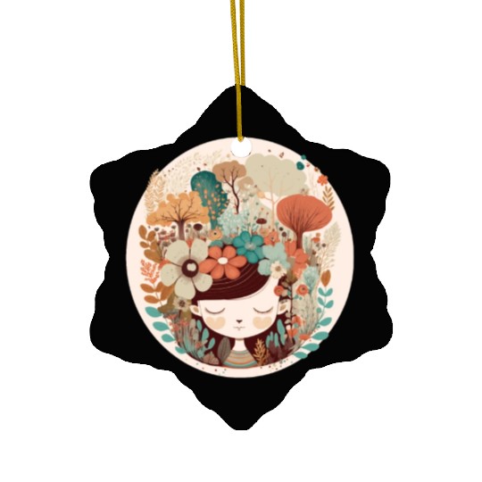 Cottagecore Girl Flower Forest Mental Health Aware Ceramic Ornaments