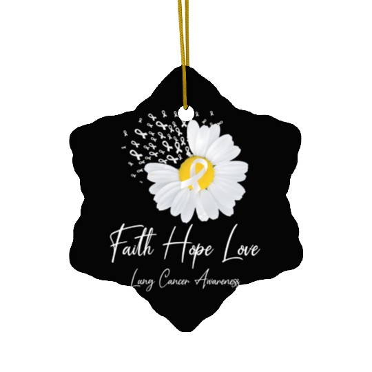 White Flower Ribbon Faith Hope Love Lung Cancer Aw Ceramic Ornaments