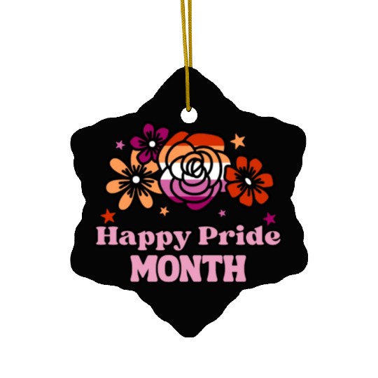 LGBTQ Lesbian Flag Flowers, Happy Pride Month Ceramic Ornaments