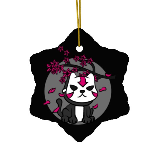 Japan Oni Mask Cat Cherry Blossoms Anime Ceramic Ornaments