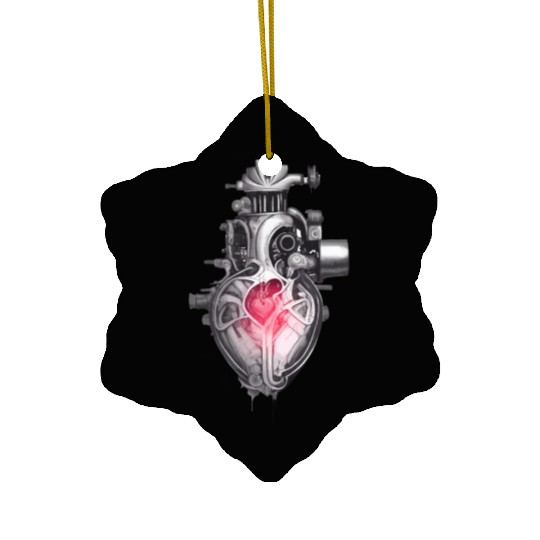 Realistic human heart like car engine ink drawing Ceramic Ornaments