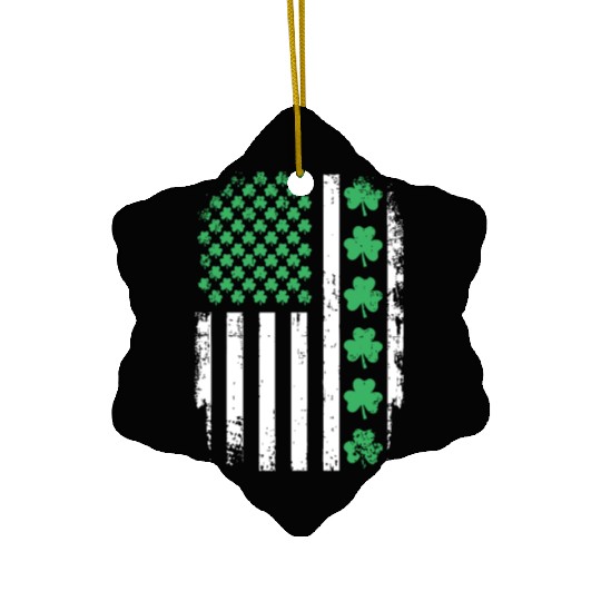 US American Flag With Shamrocks for St Patricks da Ceramic Ornaments