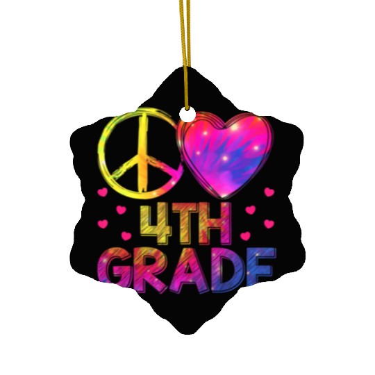 Tie Dye Peace Love 4th Grade Teacher Student Back Ceramic Ornaments