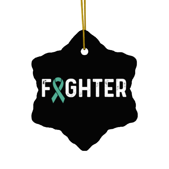 Ovarian Cancer Awareness Products Teal Ribbon Ceramic Ornaments