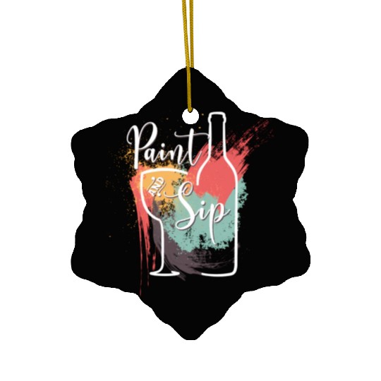 Paint And Sip Party Night Wine And Canvas Novelty Ceramic Ornaments
