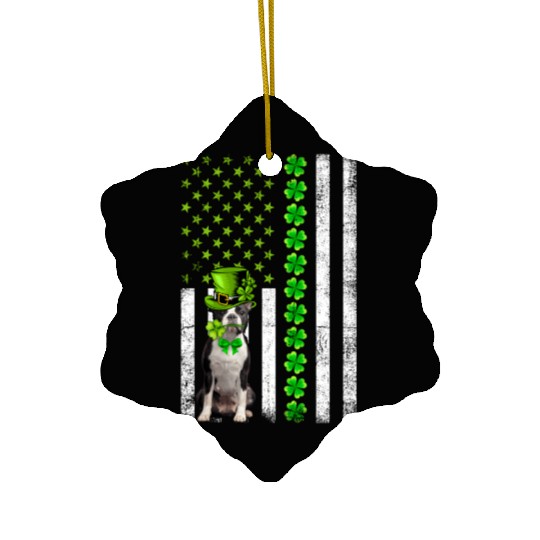 American Flag Boston Terrier Dog St Patric Day Ceramic Ornaments