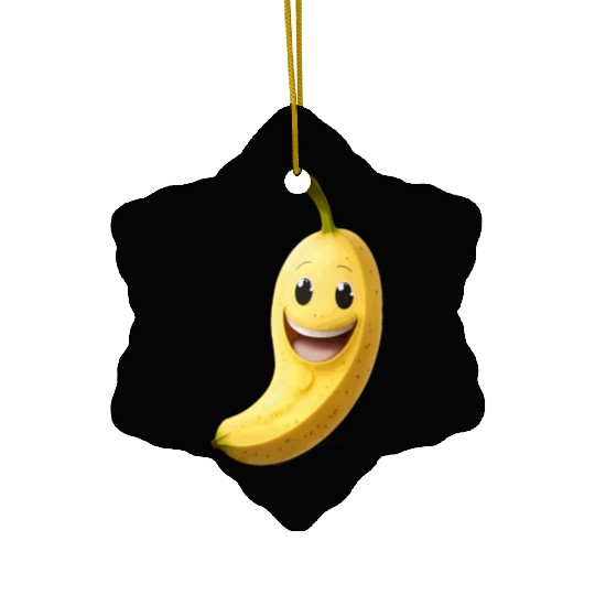 A banana with smiling face cartoon style Ceramic Ornaments