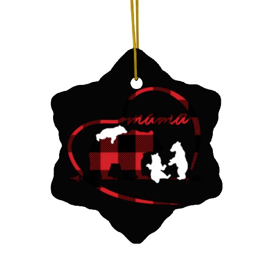 Mama Bear 3 Cubs Red Buffalo Plaid Heart For Mom Ceramic Ornaments