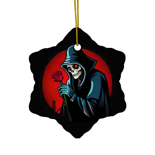 Symbolic Contrast A Grim Reaper Embracing a Rose Ceramic Ornaments