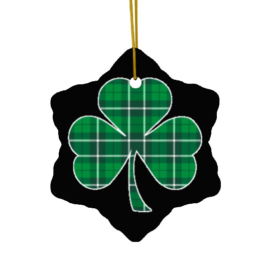 St Patric Day Irish Green Buffalo Plaid Shamrock Ceramic Ornaments