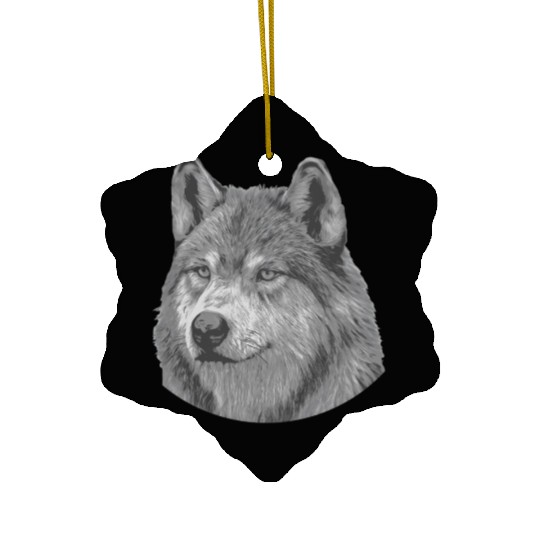 Realistic Black And White Male Wolf Portrait Wolf Ceramic Ornaments