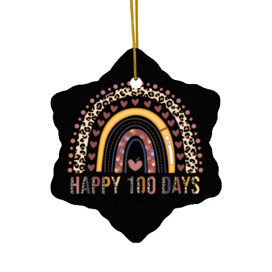 Happy 100Th Day Of School Leopard Rainbow Teacher Ceramic Ornaments