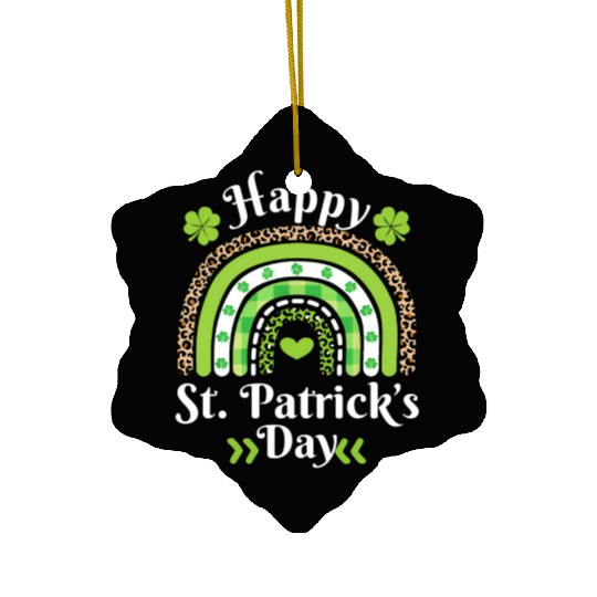 Happy St Patric Day Leopard Print Rainbow Ceramic Ornaments