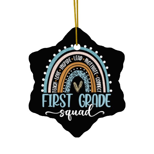 First Grade Squad Rainbow Leopard Teacher Back Ceramic Ornaments