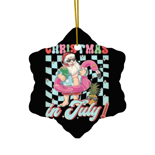 Christmas In July Groovy Santa Flamingo Float Ceramic Ornaments