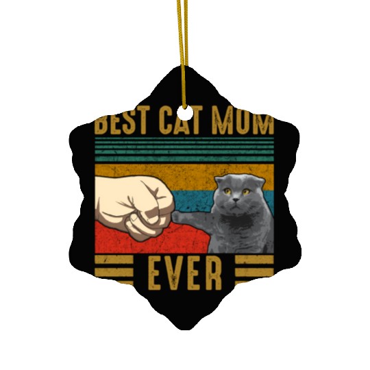 Vintage Best Cat Mom Ever Mothers Day Scottish Fol Ceramic Ornaments
