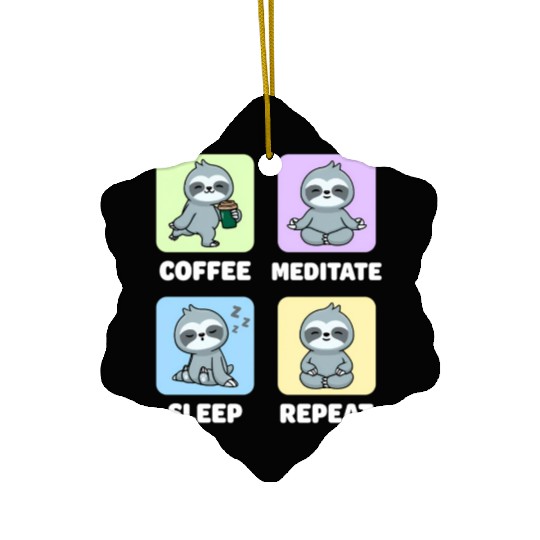 Sloth Coffee Meditate Sleep Repeat Kawaii Ceramic Ornaments