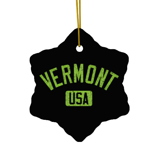 Vermont Usa Arched Text Distressed Lime Green Prin Ceramic Ornaments