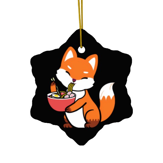 Anime Kawaii Neko Fox Eating Ra Neko Japannese Ani Ceramic Ornaments