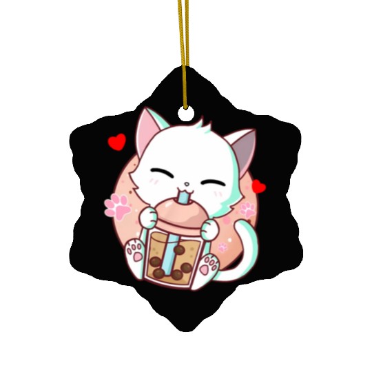 Cat Boba Tea Bubble Tea Kawaii Anime Japanese Ceramic Ornaments