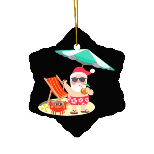 Santa Claus Beach Funny Summer Christmas In July Ceramic Ornaments