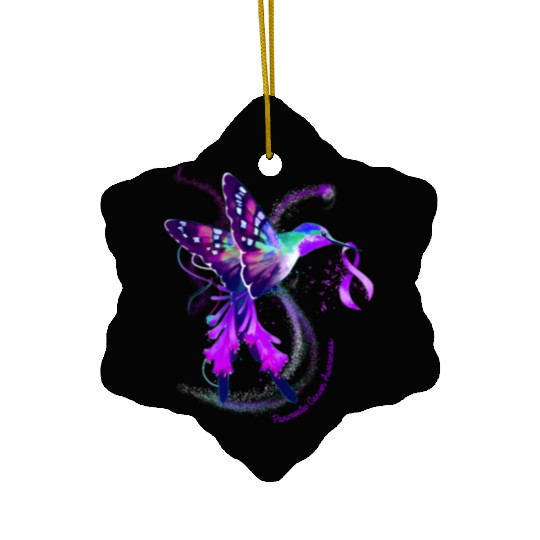 Hummingbird Purple Ribbon Pancreatic Cancer Ceramic Ornaments