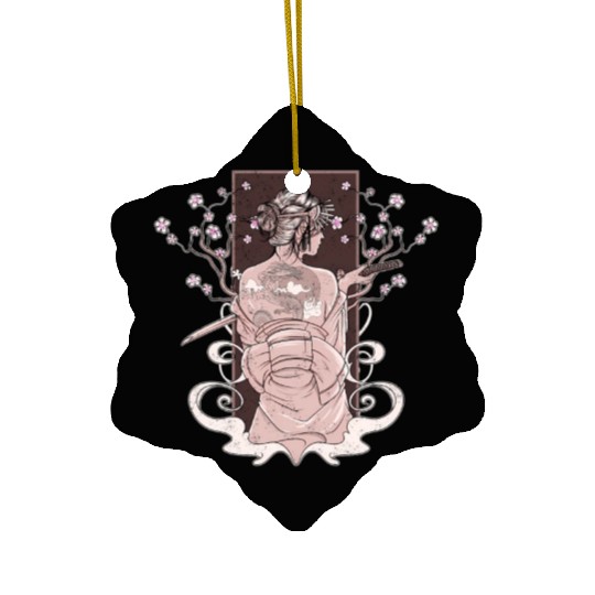 Vintage Japanese Katana Wo Kimono Cherry Blossoms Ceramic Ornaments