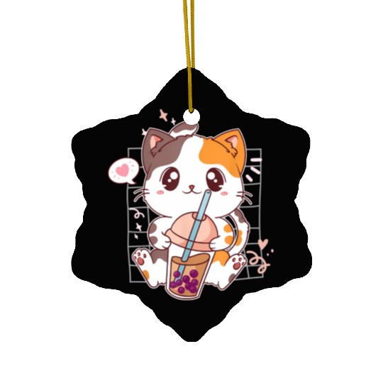 Cat Boba Tea Bubble Tea Kawaii Anime Japanese Ceramic Ornaments