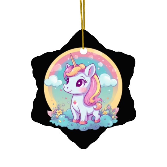 Unicorn Rainbow Sunset Ceramic Ornaments
