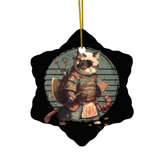 Samurai Cat Warrior Japanese Ninja Cat Kawaii Ceramic Ornaments