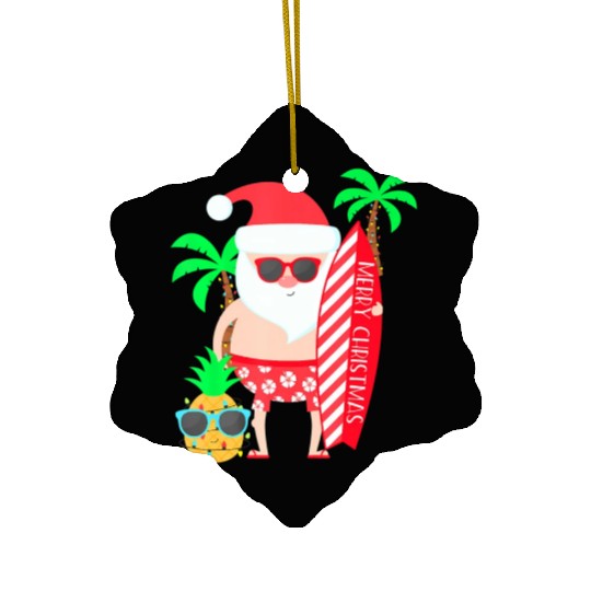 Santa Surfing Hawaiian Beach Christmas In July Ceramic Ornaments