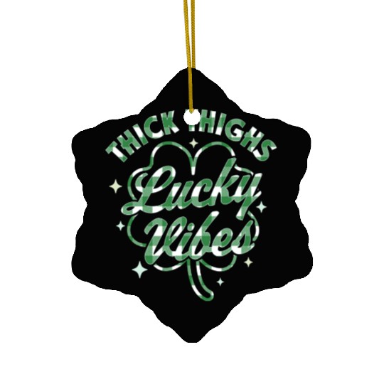 Thick Thighs Lucky Vibes Buffalo Plaid Saint Ceramic Ornaments