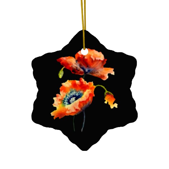 RED POPPIES Ceramic Ornaments, WATERCOLOR RED POPPIES TOP