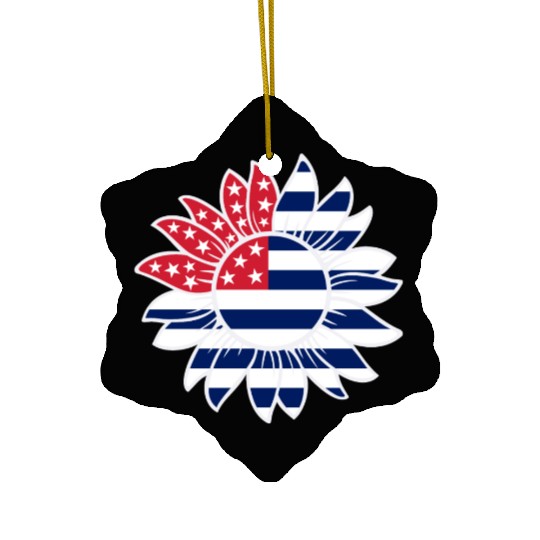 USA flag on a Flower Red and Blue Ceramic Ornaments