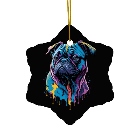 Neon Pug Dog Ceramic Ornaments