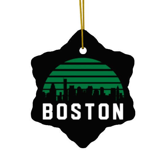 Boston Massachusetts Cityscape Green Ceramic Ornaments