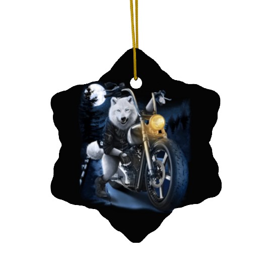 Wolf Riding Chopper Motorcycle In Full Moon Ceramic Ornaments
