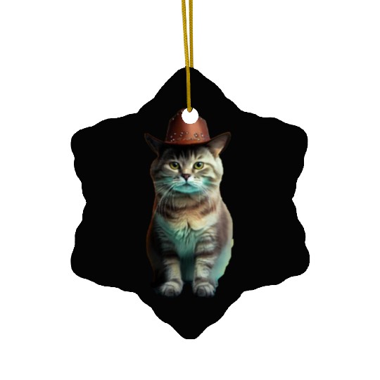 cowboy cat - funny cats, funny pets. Ceramic Ornaments