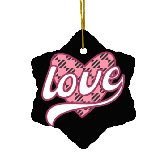 Buffalo Plaid Heart Love Valentine days travel Ceramic Ornaments