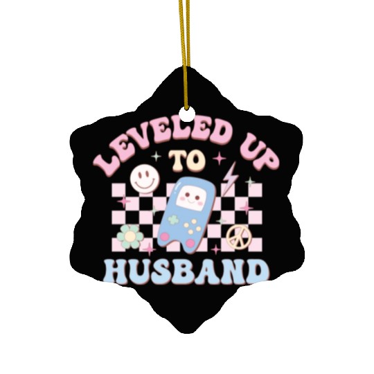 Leveled Up To Husband, Happy Game Day Ceramic Ornaments