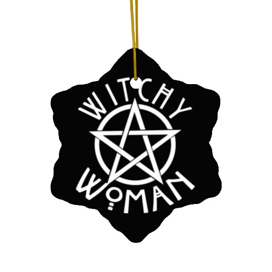 WITCHY WOMAN WITH STAR AND CIRCLE green Ceramic Ornaments