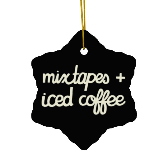 DESIGNMixtapes and Iced Coffee WHITE TEXT green Ceramic Ornaments