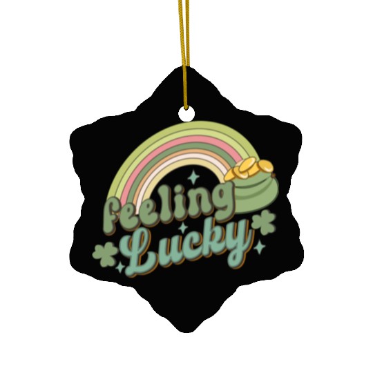 Feeling Lucky Saint Patricks Day Rainbow quote Ceramic Ornaments