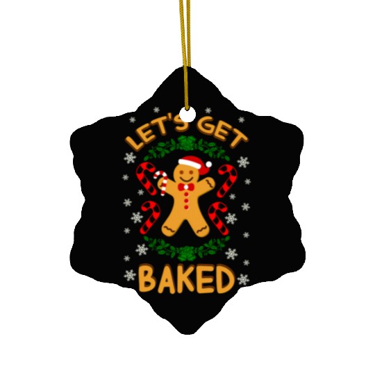 Let's Get Baked Gingerbread Cookies Candy Cane Ceramic Ornaments