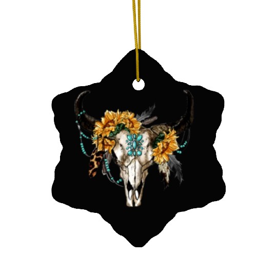 Bull Skull And Sunflowers Ceramic Ornaments