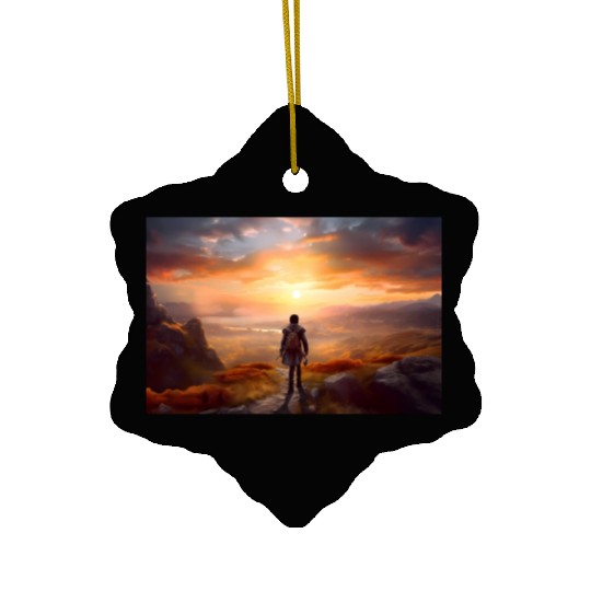 A boy on the way to his first adventure Ceramic Ornaments