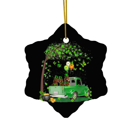 St Patricks Day Truck Irish Setter Family Shamrock Ceramic Ornaments