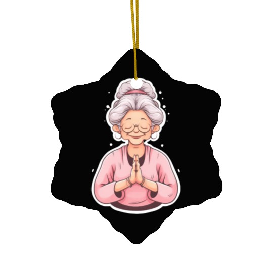 Yoga Grandma Ceramic Ornaments