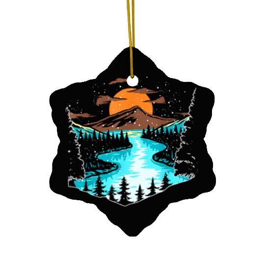 Wildlife Mountain River Outdoor Nature Full Moon Ceramic Ornaments