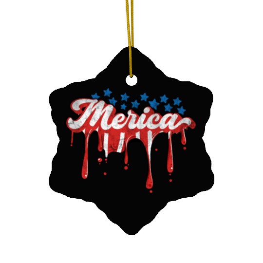 Merica Us Flag Dripping 4th Of July Ceramic Ornaments